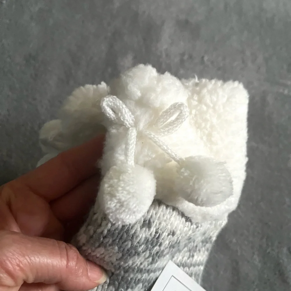 Fair Isle Knit Sherpa Lined Slippers Socks With Grippers